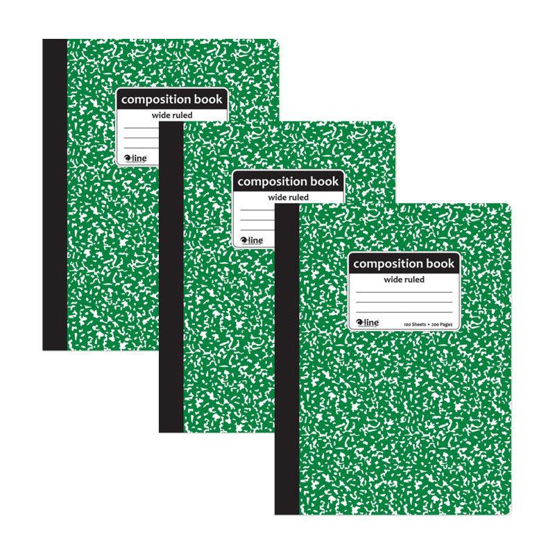 Wide-Ruled Marble Composition Books, 100 Sheets, Green, 3-Pack