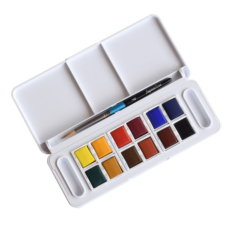 Aquafine Watercolor Paint Half Pan Travel Set, Assorted Colors, 12 Pieces
