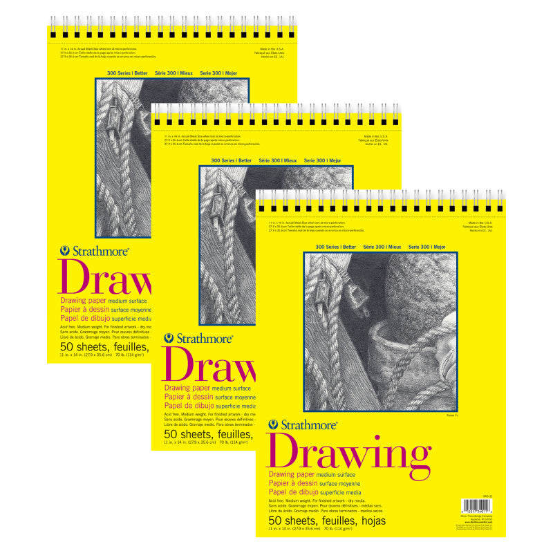 300 Series Drawing Pad, Top Wire Binding, 50 Sheet, 11x14 inch, Pack of 3