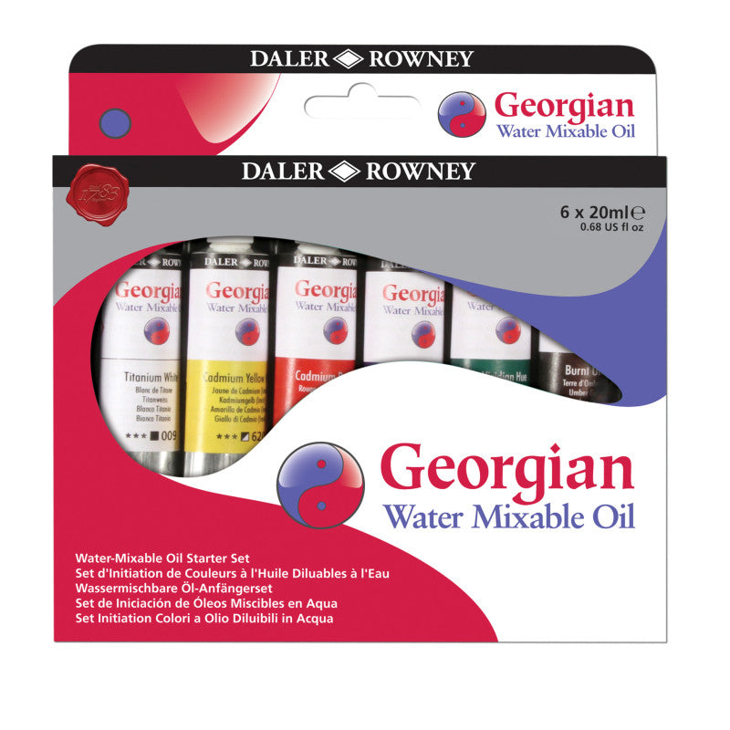 Georgian Water-Mixable Oil Paint Starter Set, Assorted Colors, 20ml, 6 Pieces