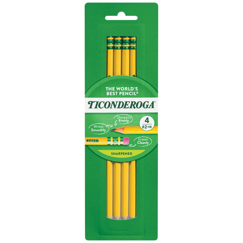 Wooden #2 Pencils, Yellow, Pre-Sharpened, 4 Count