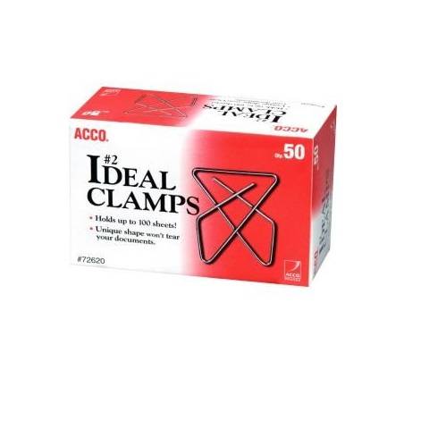 Ideal Paper Butterfly Clamp - Medium - No. 2 - 100 Sheet Capacity - 50 / Box - Silver