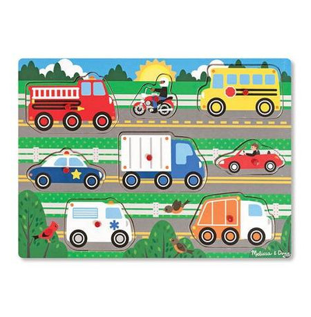 Melissa & Doug 9" X 12" Vehicles Peg Wooden Puzzle - 8 Pieces, item 9051