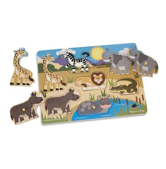 Melissa & Doug 9" X 12" Safari Peg Wooden Puzzle - 7 Pieces, item 9054