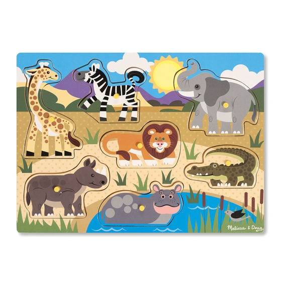 Melissa & Doug 9" X 12" Safari Peg Wooden Puzzle - 7 Pieces, item 9054