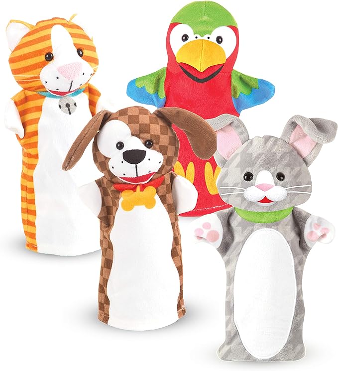 Melissa & Doug Playful Pets Hand Puppets, Set of 4 (Rabbit, Parrot, Kitten, and Puppy)