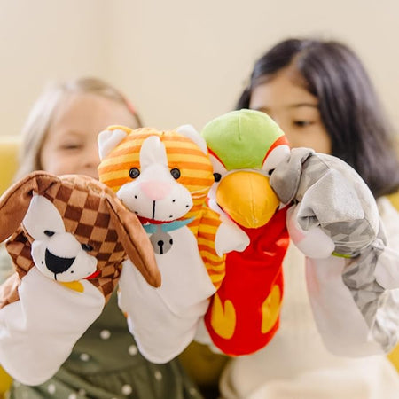 Melissa & Doug Playful Pets Hand Puppets, Set of 4 (Rabbit, Parrot, Kitten, and Puppy)