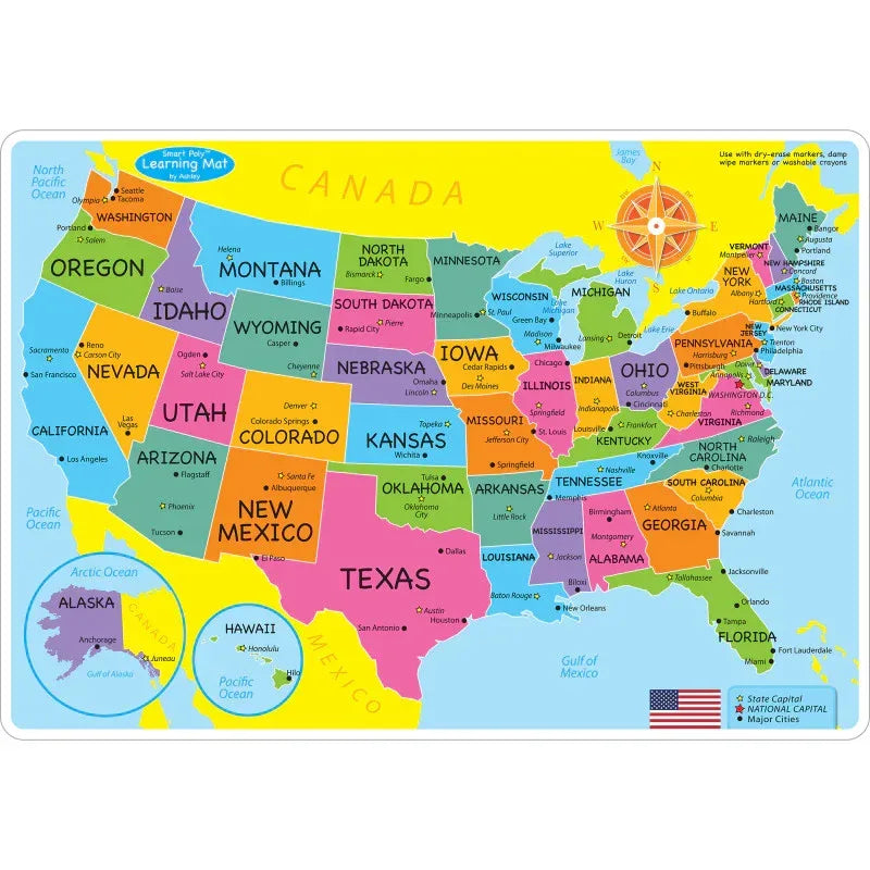 Smart Poly&trade; Learning Mats, 12" x 17", Double-Sided, U.S. Basic Map, Pack of 10