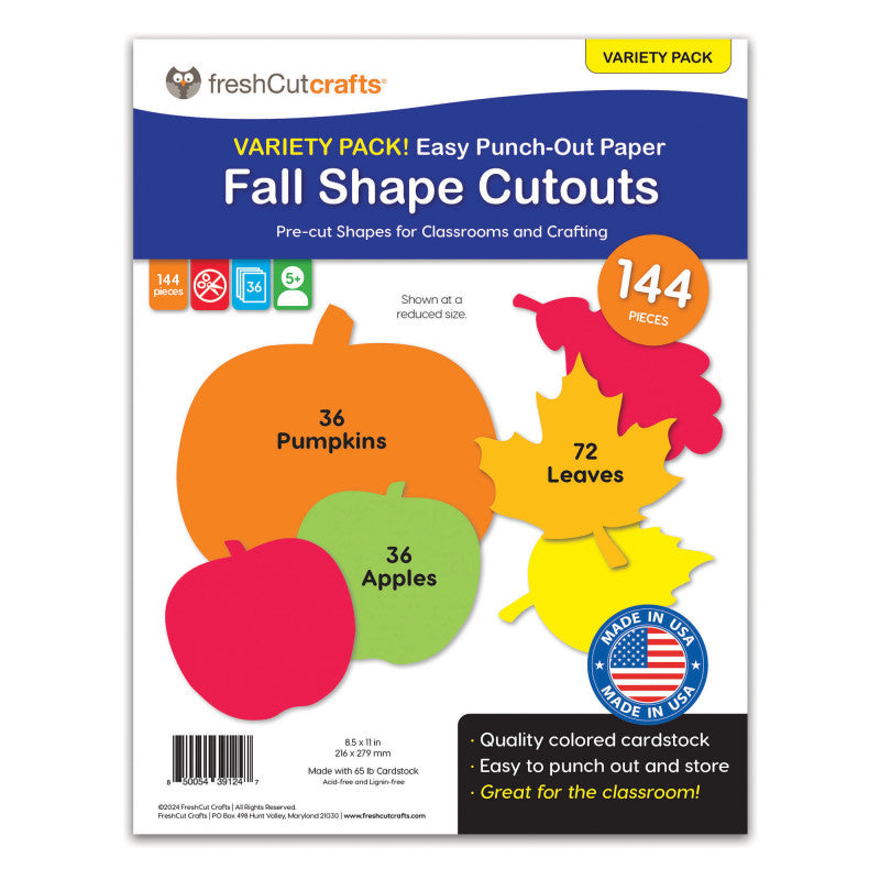 Punch Out Paper Cutouts, Fall Shapes, Leaves, Pumpkins & Apples, 144 Pieces