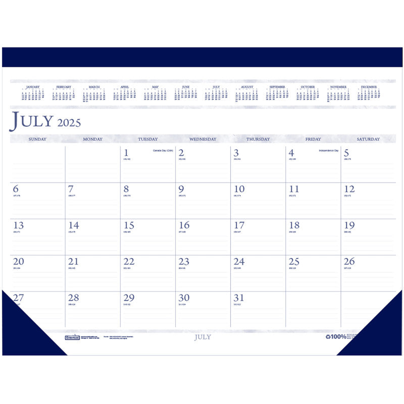 Monthly Academic Calendar Classic Desk Pad, 14 Months (Jul-Aug), 22" x 17"