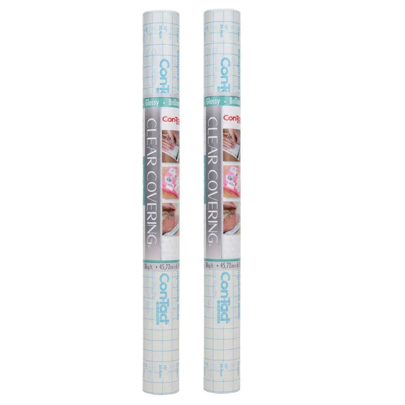 Clear Cover&trade; Adhesive Covering, Clear, 18" x 16 ft, Glossy, Pack of 2