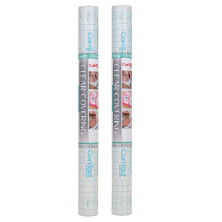 Clear Cover&trade; Adhesive Covering, Clear, 18" x 16 ft, Glossy, Pack of 2