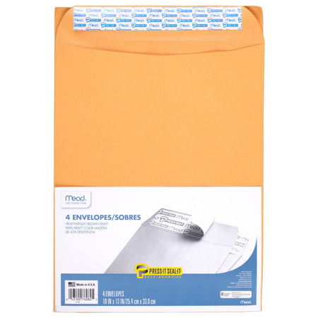 Press-It Seal-It&reg; Envelopes, 10" x 13", Pack of 4