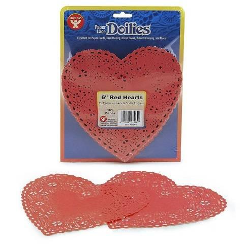 Hygloss Heart Paper Doilies Decorative, Red Lace Doilies, Disposable, 6” Diameter, 100 Pack (HYG91064)