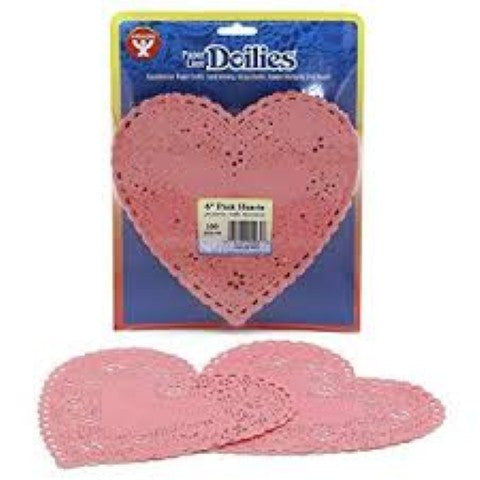 Hygloss Heart Paper Doilies Decorative, Pink Lace Doilies, Disposable, 6” Diameter, 100 Pack