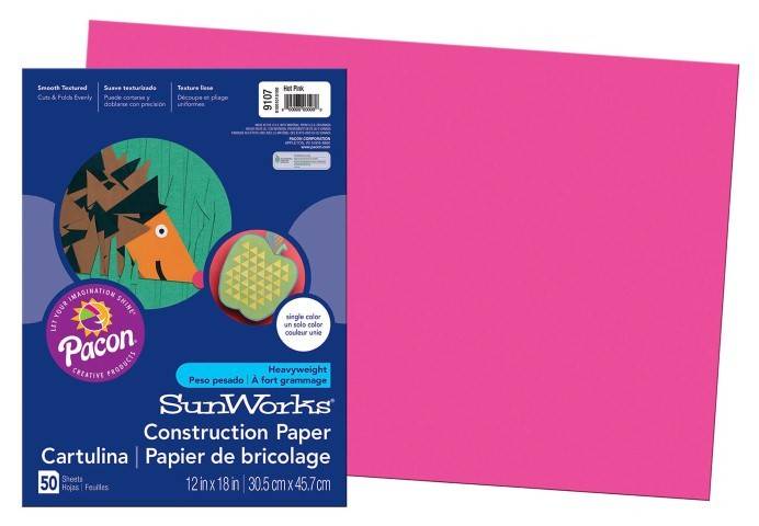 Pacon Construction Paper 12" x 18" 50 Sheets Per Pack Hot Pink