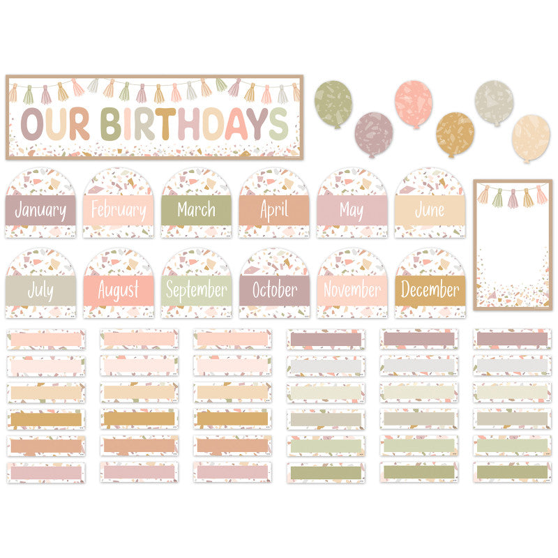 Terrazzo Tones Our Birthdays Mini Bulletin Board Set, 56 Pieces