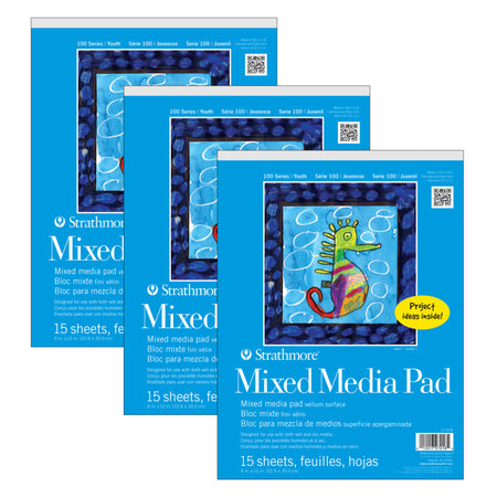 100 Series Mixed Media Pad, 15 Sheet, 9x12 inch, Pack of 3
