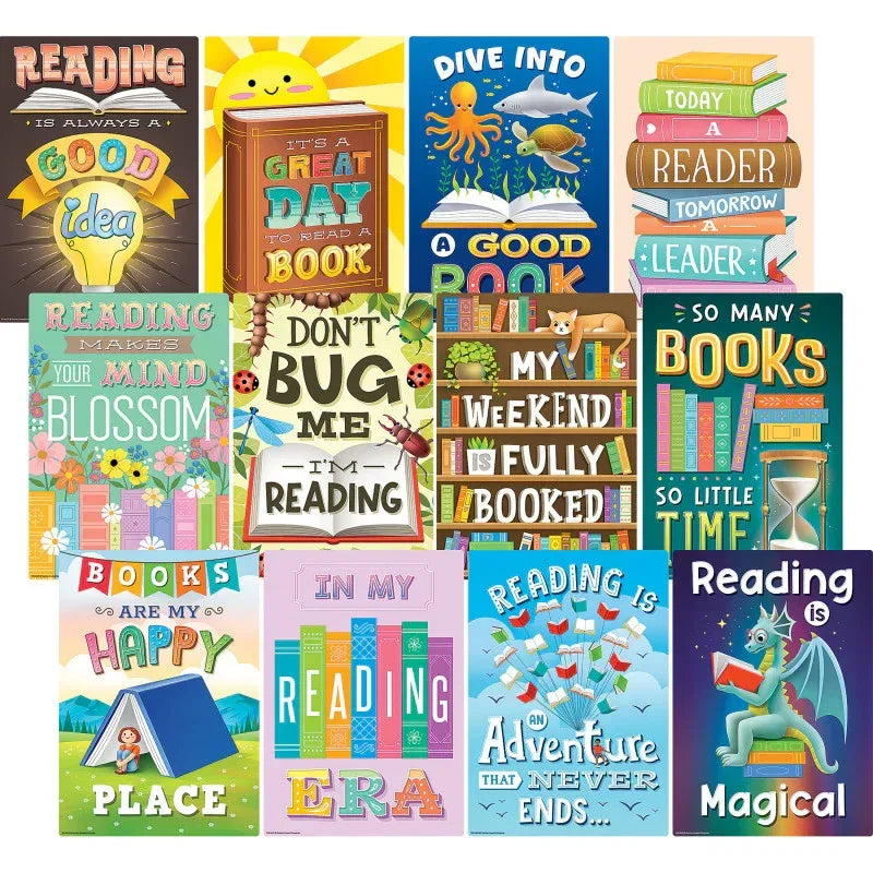 Reading Is Fun Small Poster Pack, 12 Posters