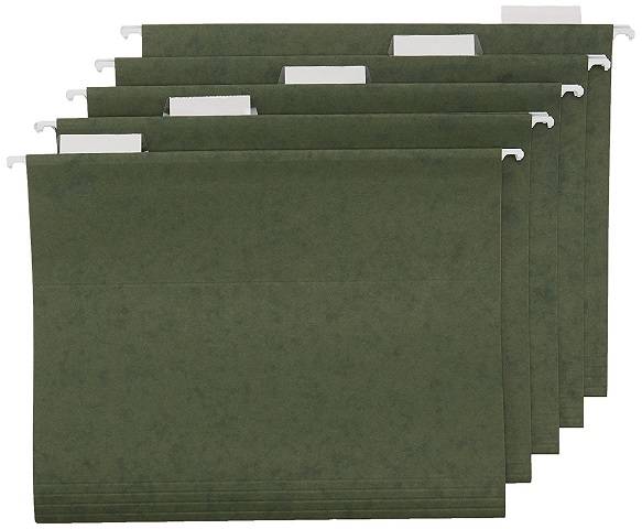 Hanging File Folder with Tab, 1/3-Cut Adjustable Tab, Legal Size, Standard Green , 25 per Box