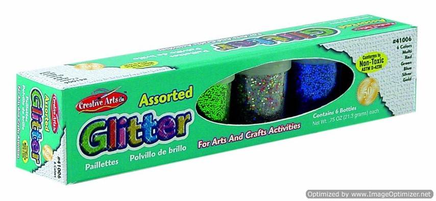 Craft Glitter Set, 3/4 oz. Bottles, 1 Each of Red, Blue, Green, Gold, Silver, Multi, 6 Bottles/Set
