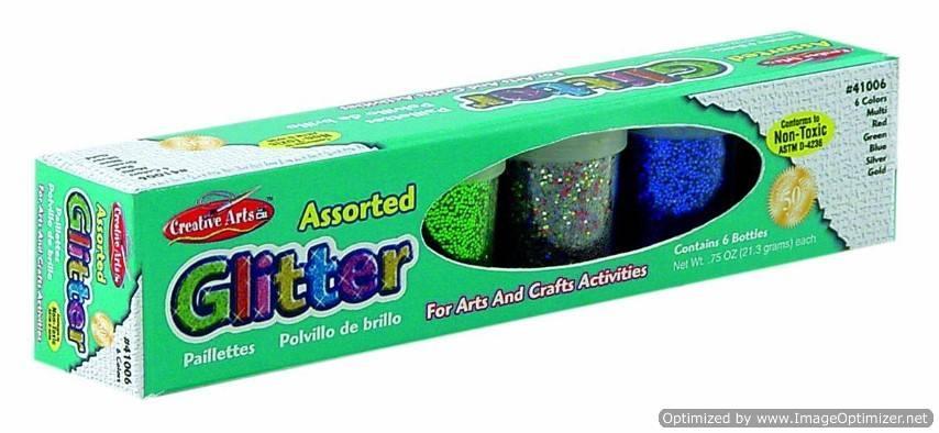 Craft Glitter Set, 3/4 oz. Bottles, 1 Each of Red, Blue, Green, Gold, Silver, Multi, 6 Bottles/Set