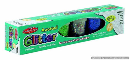 Craft Glitter Set, 3/4 oz. Bottles, 1 Each of Red, Blue, Green, Gold, Silver, Multi, 6 Bottles/Set