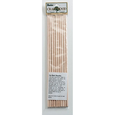Wooden Dowel Rods - 1/4 x 12 inches, Pack of 10