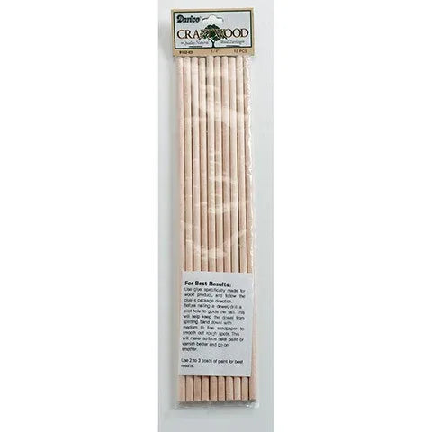 Wooden Dowel Rods - 1/4 x 12 inches, Pack of 10
