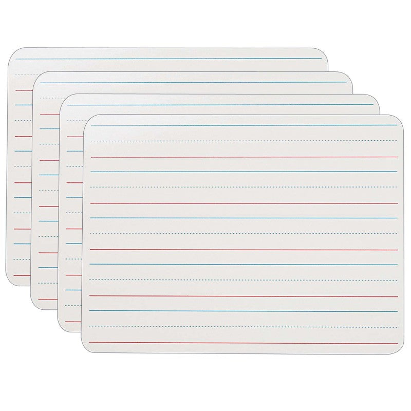 Two-Sided Dry Erase Board, Plain/Ruled, 9" x 12", Pack of 4