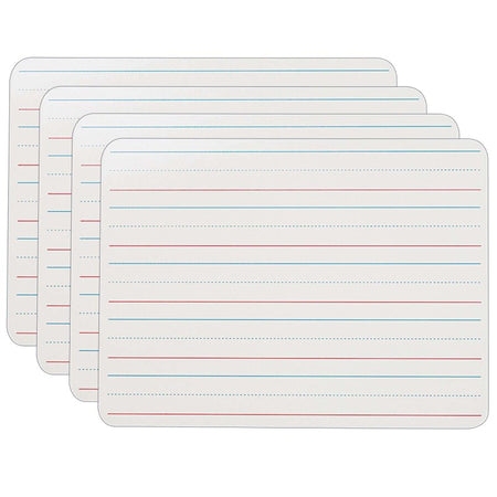Two-Sided Dry Erase Board, Plain/Ruled, 9" x 12", Pack of 4