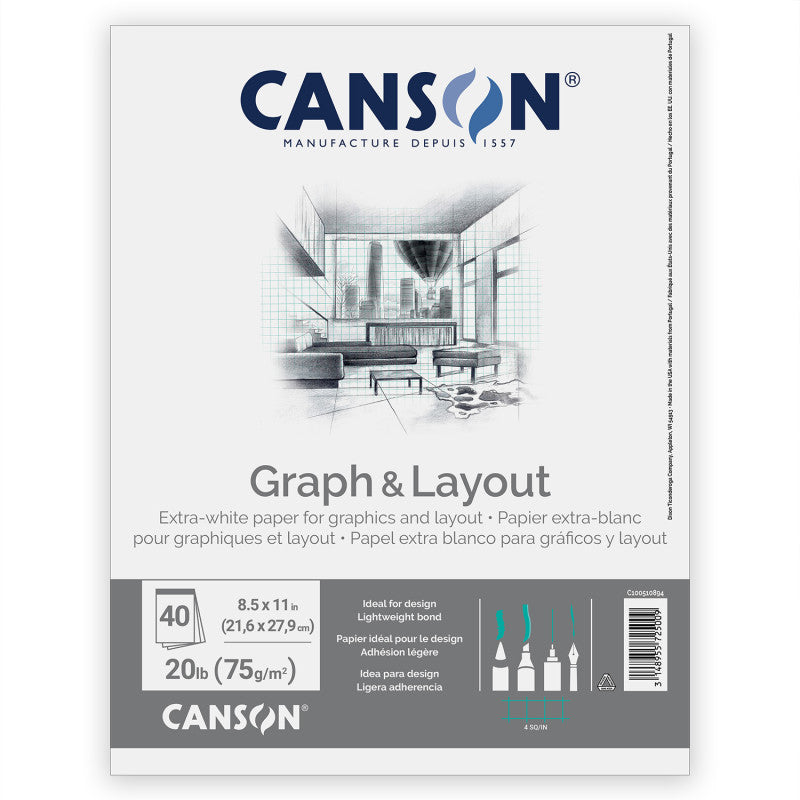 Graph & Layout Paper Pad, Extra White, Foldover Binding, 40 Sheet, 8.5x11 inch