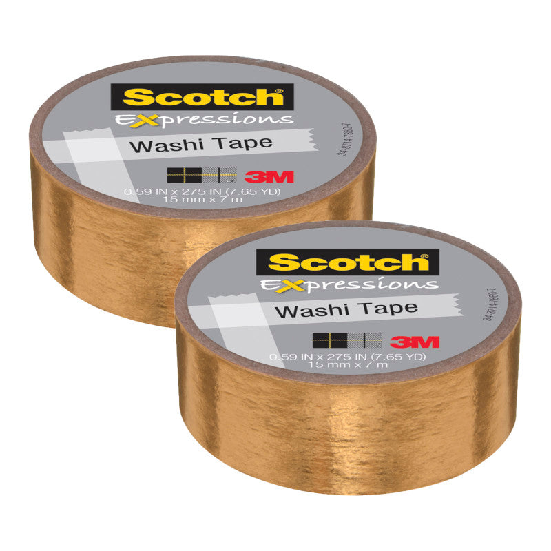 Expressions Washi Tape, .59" x 275", Gold Foil, Pack of 2