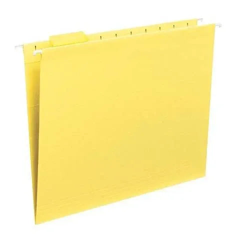 Hanging File Folder with Tab, 1/5-Cut Adjustable Tab, Letter Size, Yellow, 25 per Box