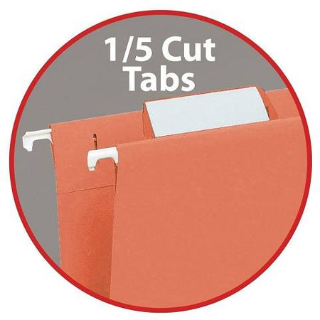 Hanging File Folder with Tab, 1/5-Cut Adjustable Tab, Letter Size, Orange, 25 per Box