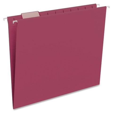 Hanging File Folder with Tab, 1/5-Cut Adjustable Tab, Letter Size, Burgundy, 25 per Box
