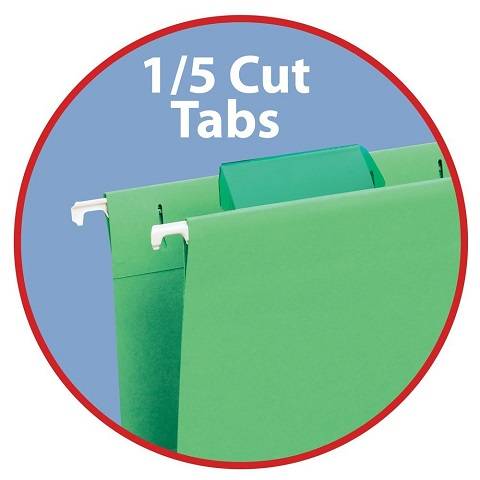 Hanging File Folder with Tab, 1/5-Cut Adjustable Tab, Letter Size, Bright Green, 25 per Box