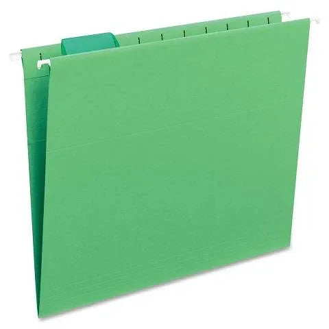 Hanging File Folder with Tab, 1/5-Cut Adjustable Tab, Letter Size, Bright Green, 25 per Box