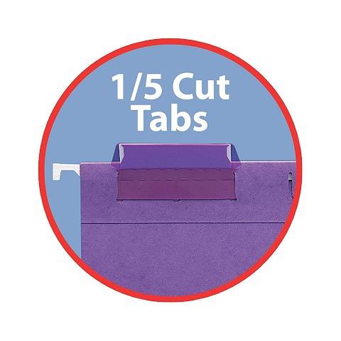 Hanging File Folder with Tab, 1/5-Cut Adjustable Tab, Letter Size, Violet, 25 per Box