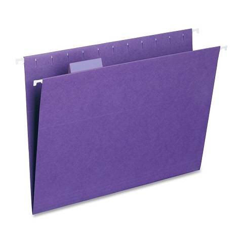 Hanging File Folder with Tab, 1/5-Cut Adjustable Tab, Letter Size, Violet, 25 per Box