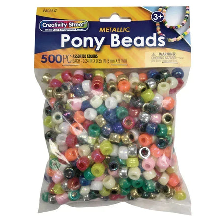 Pony Beads, Assorted Metallic, 500 Pieces