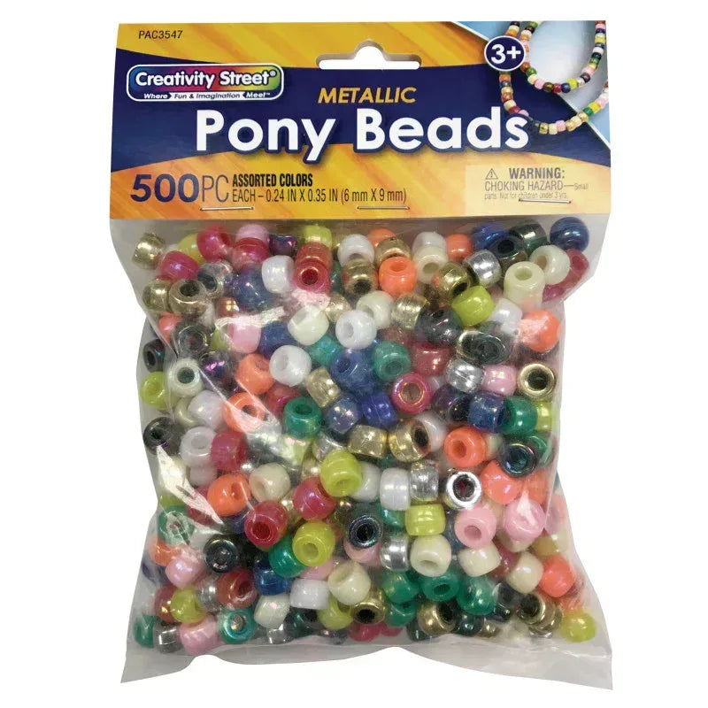 Pony Beads, Assorted Metallic, 500 Pieces