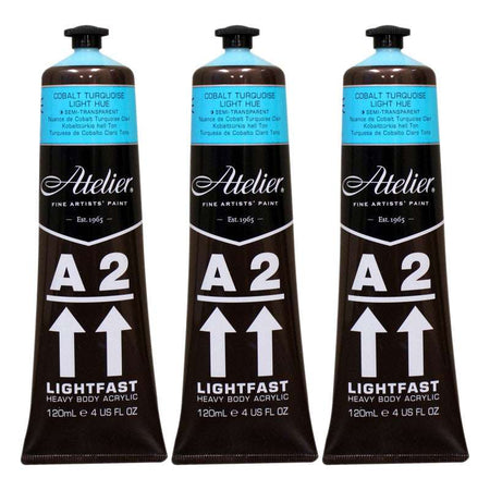 A2 Heavy Body Lightfast Artist Acrylic, 4 oz., Cobalt Turquoise Light Hue, Pack of 3
