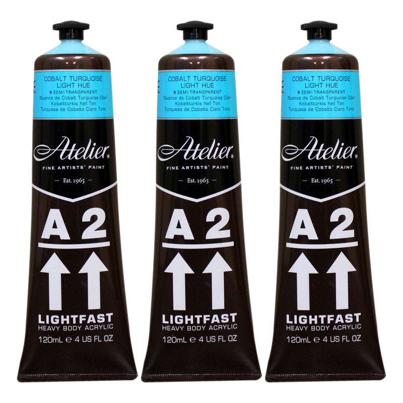 A2 Heavy Body Lightfast Artist Acrylic, 4 oz., Cobalt Turquoise Light Hue, Pack of 3