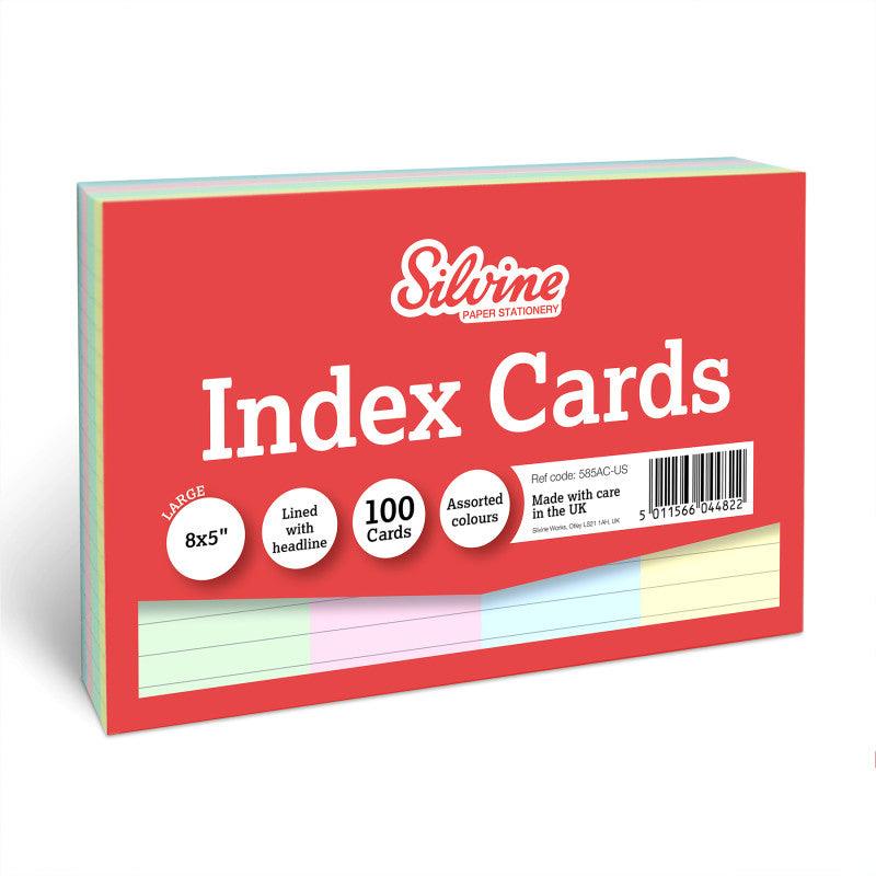 Lined Index Cards with Headline, 8 x 5 Inches, Assorted Colors, 100 Cards