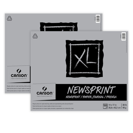 XL Series Newsprint Pad, Tape Binding, 100 Sheet, 14x17 inch, Pack of 2