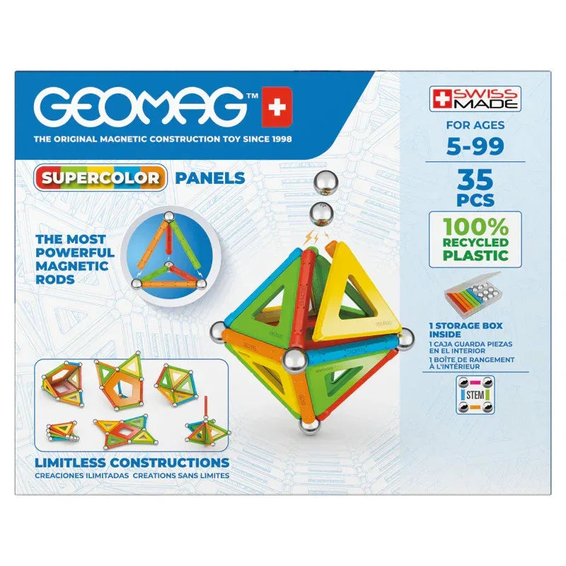 Magnetic Building Set, Supercolor Recycled, 35 Pieces