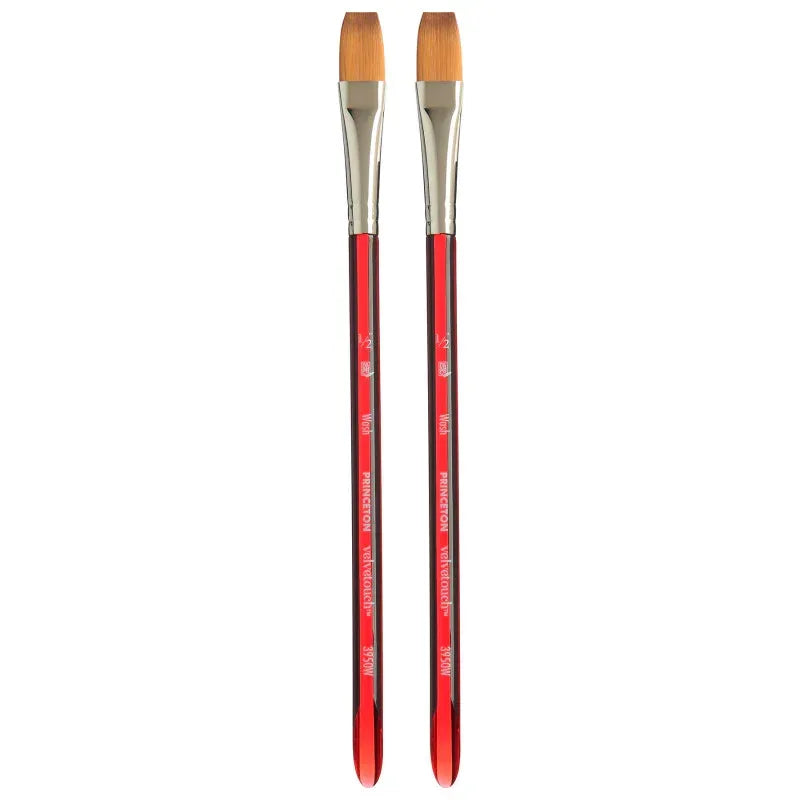 Velvetouch Wash Brush, Synthetic Bristles, Short Handle Mixed Media Paintbrush, Scarlet, Size 1/2 inch, Pack of 2