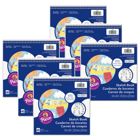 Sketch Book, White, 9" x 9", 40 Sheets, Pack of 6