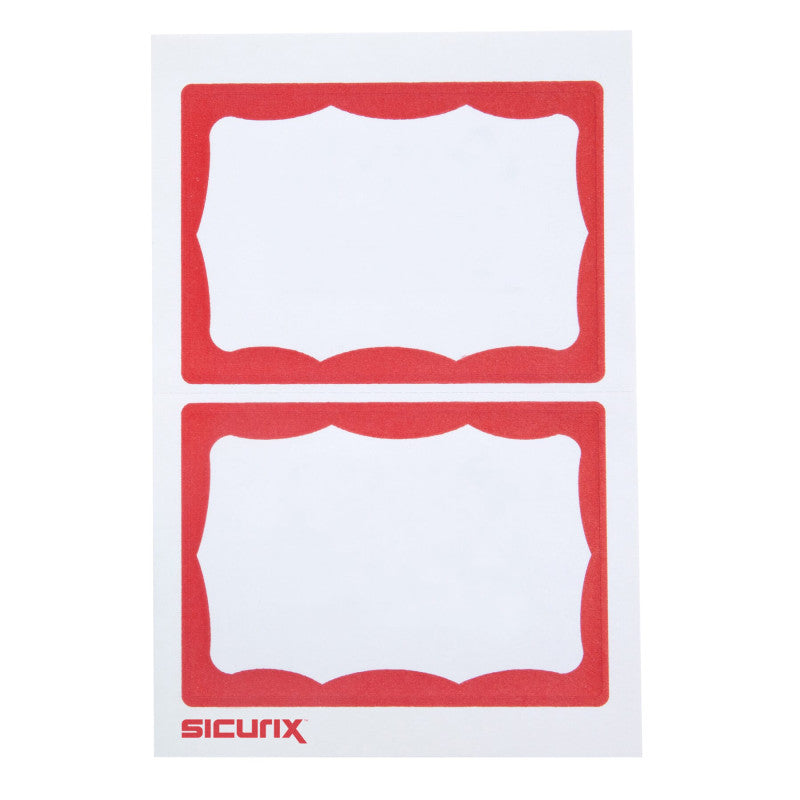 Adhesive Badges, Red Border, Pack of 100